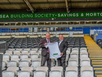 Alun Williams (left) Swansea Building Society with Lee Merrells (right) Swansea City AFC