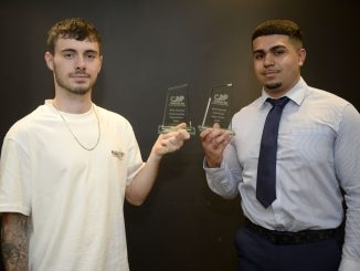 Winner of Best Trade Apprentice, Dwayne Vickers from John Weaver (Left) and Best Technical Apprentice Winner, Harry Johal from Castell Construction (Right).